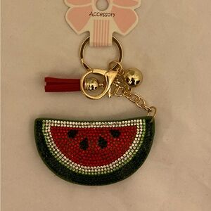 Rhinestone Watermelon Keychain Charm - Red & Green